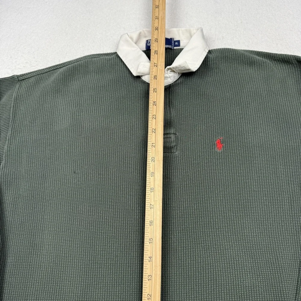 Polo By Ralph Lauren Polo Shirt Mens XL Green Waffle Knit Long Sleeve Pony Logo